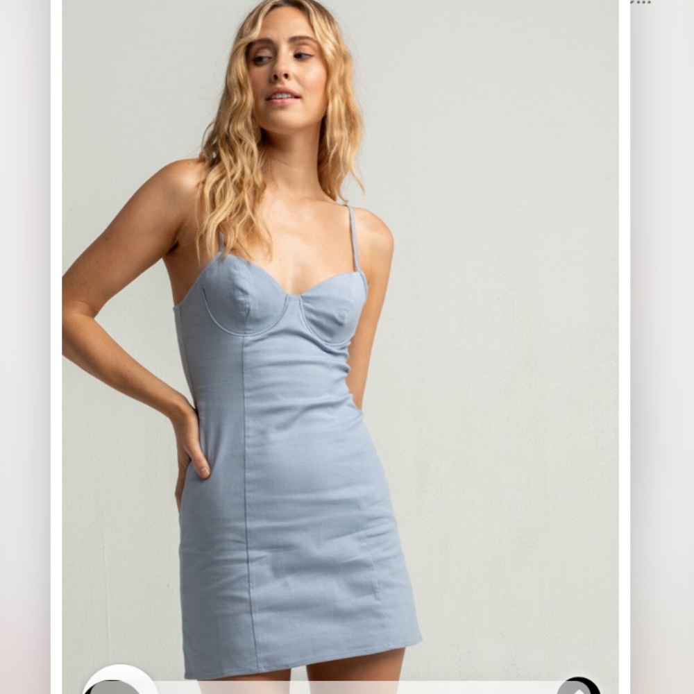 SKY AND SPARROW Solid Bra Cup Blue Mini Dress